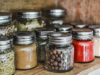 bulk spices in zero-waste glass jars